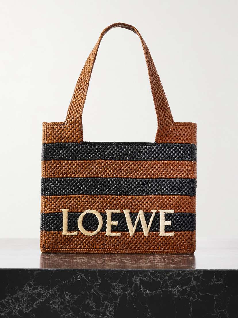 Loewe + Paula's Ibiza Medium Embroidered Striped Raffia Tote