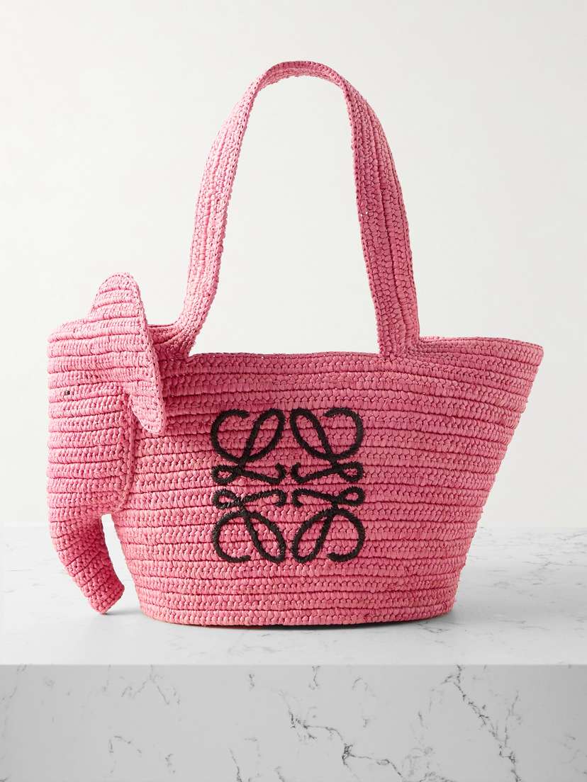 Loewe + Paula's Ibiza Elephant Small Embroidered Raffia Tote