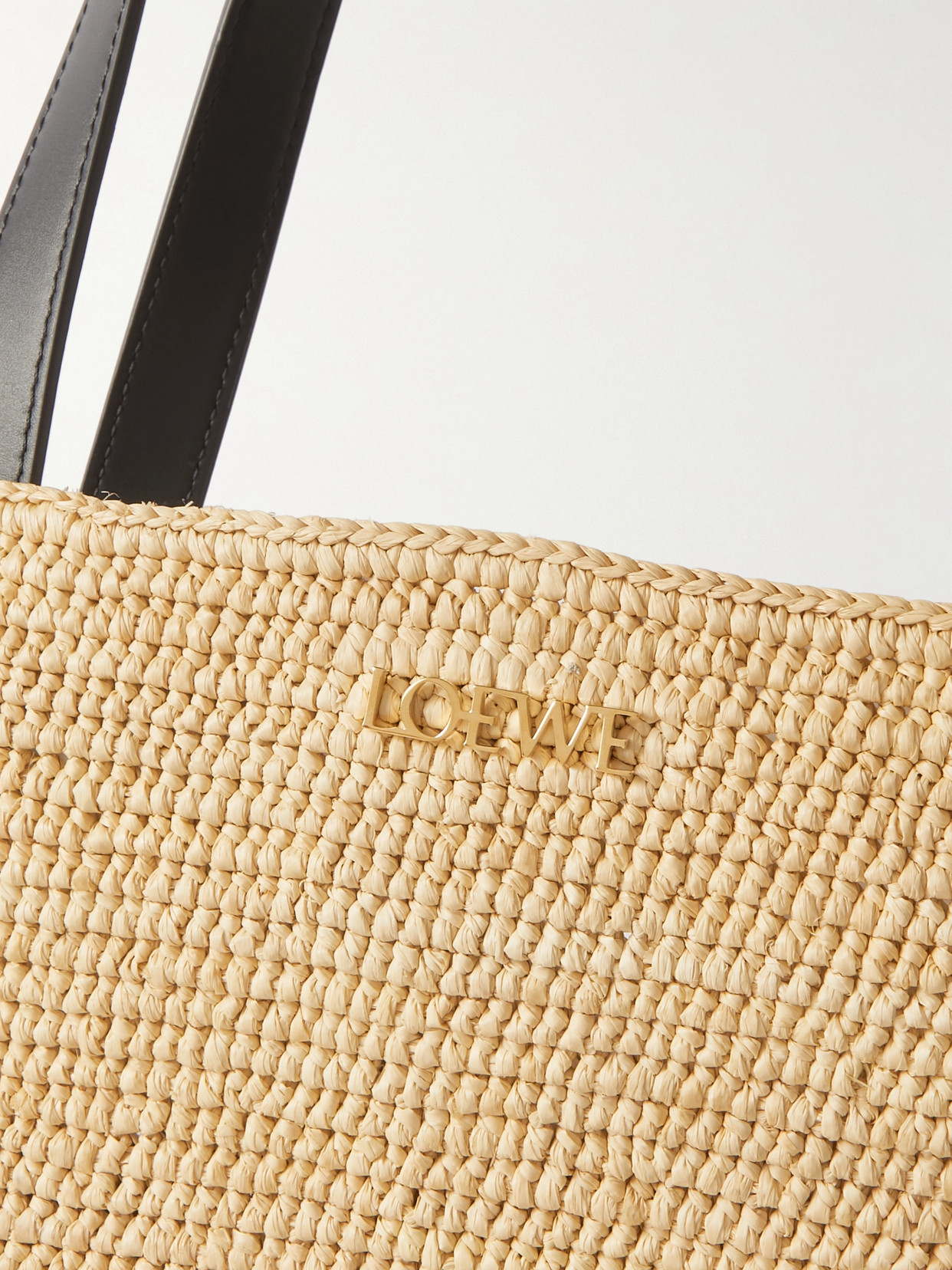 LOEWE + PAULA'S IBIZA PUZZLE FOLD LARGE LEATHER-TRIMMED RAFFIA TOTE
