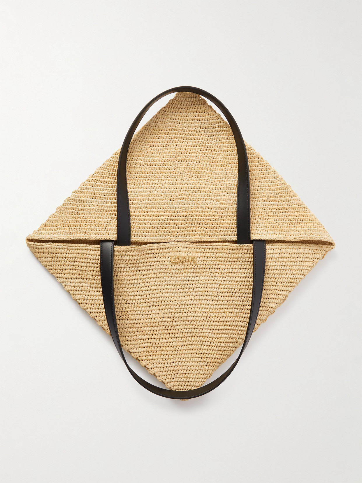 Shop Loewe + Paula's Ibiza Puzzle Fold Large Leather-trimmed Raffia Tote In Neutrals