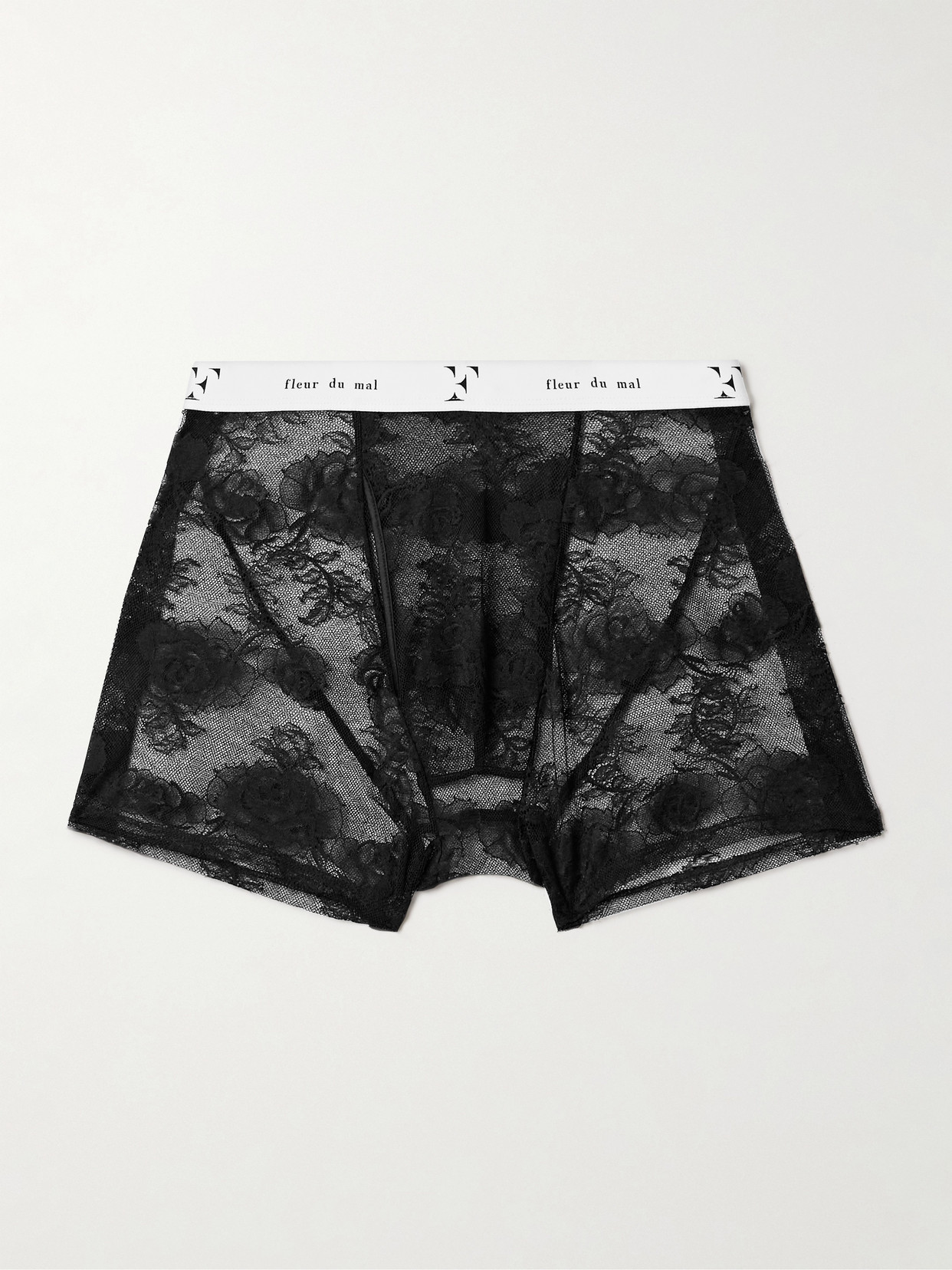 Fleur Du Mal Bouquet Silk-blend Satin-trimmed Leavers Lace Boxer Briefs In Black