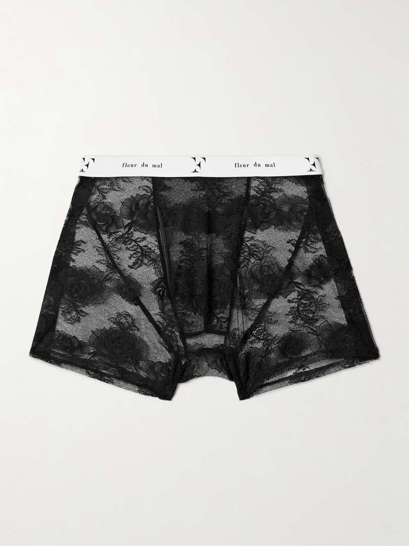Fleur du Mal Bouquet Silk-blend Satin-trimmed Leavers Lace Boxer Briefs