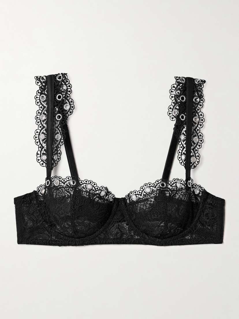 Fleur du Mal Embellished Silk-blend Satin-trimmed Corded Lace Underwired Soft-cup Balconette Bra