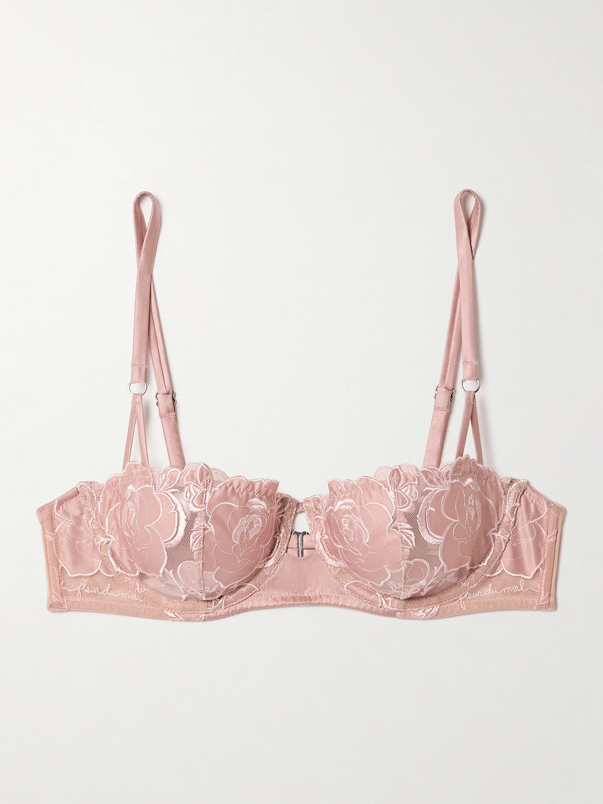 Fleur Du Mal Silk-blend Satin-trimmed Embroidered Tulle Underwired Soft-cup Balconette Bra In Pink