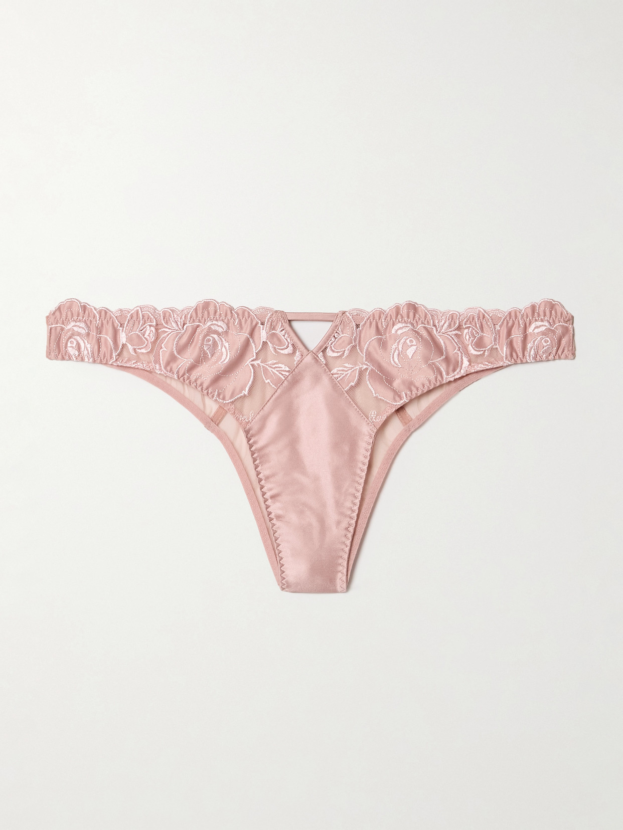 Fleur Du Mal Rose Cutout Embroidered Silk-blend Satin And Tulle Briefs In Pink