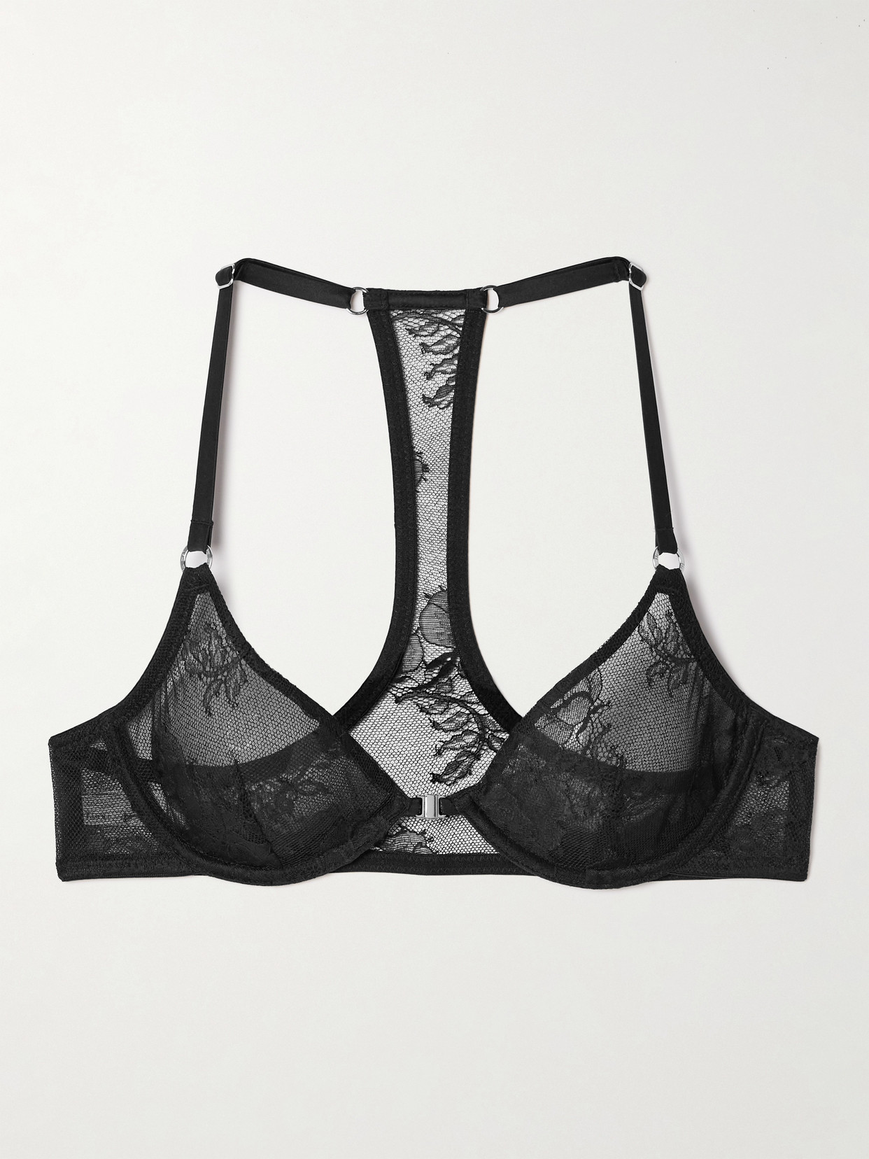 Fleur Du Mal Bouquet Silk-blend Satin-trimmed Lace Underwired Soft-cup Bra In Black