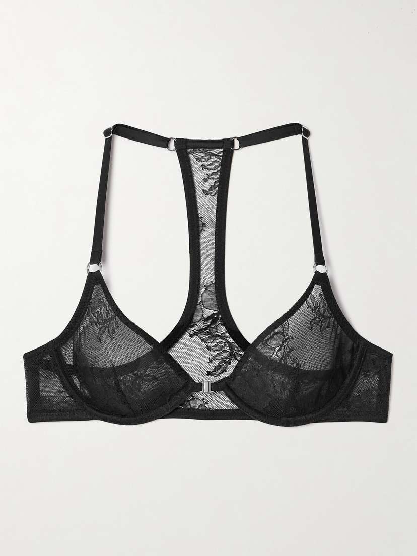 Fleur du Mal Bouquet Silk-blend Satin-trimmed Lace Underwired Soft-cup Bra
