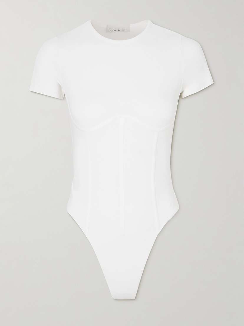 Fleur du Mal Paneled Organic Cotton-blend Thong Bodysuit