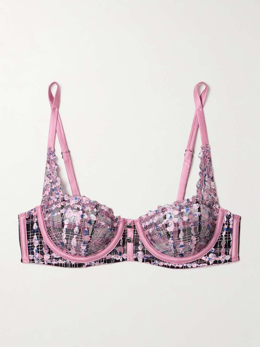 Fleur du Mal Gabrielle Silk-blend Satin-trimmed Embroidered Tulle Soft-cup Balconette Bra