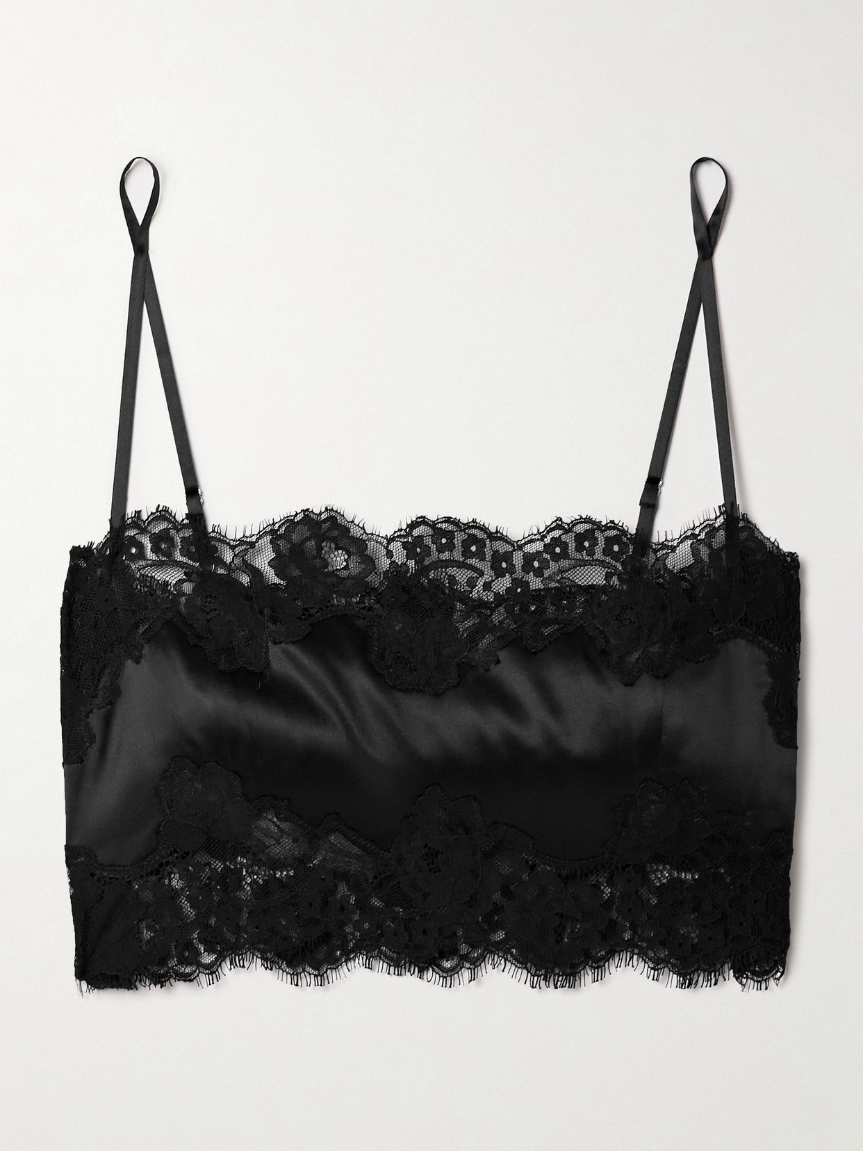 Fleur Du Mal Cropped Lace-trimmed Stretch-silk Satin Camisole In Black