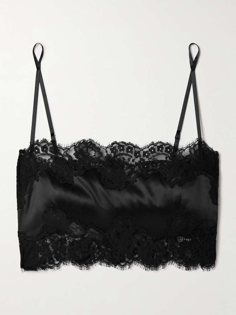 Fleur du Mal Cropped Lace-trimmed Stretch-silk Satin Camisole