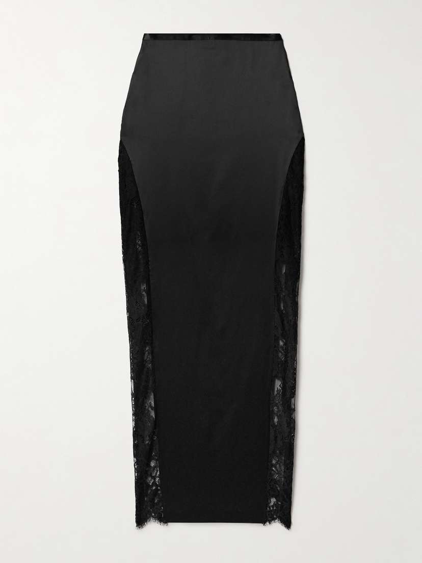 Fleur du Mal Lace-trimmed Silk-blend Satin Maxi Skirt