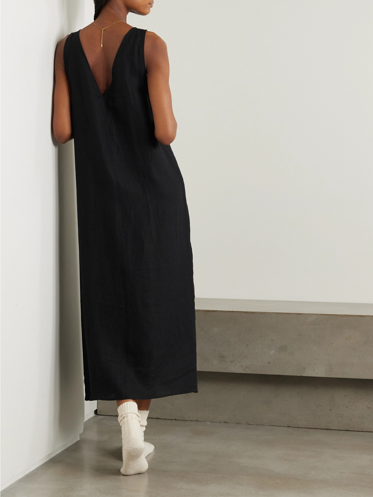 Deiji Studios Cutout Linen Maxi Dress In Black