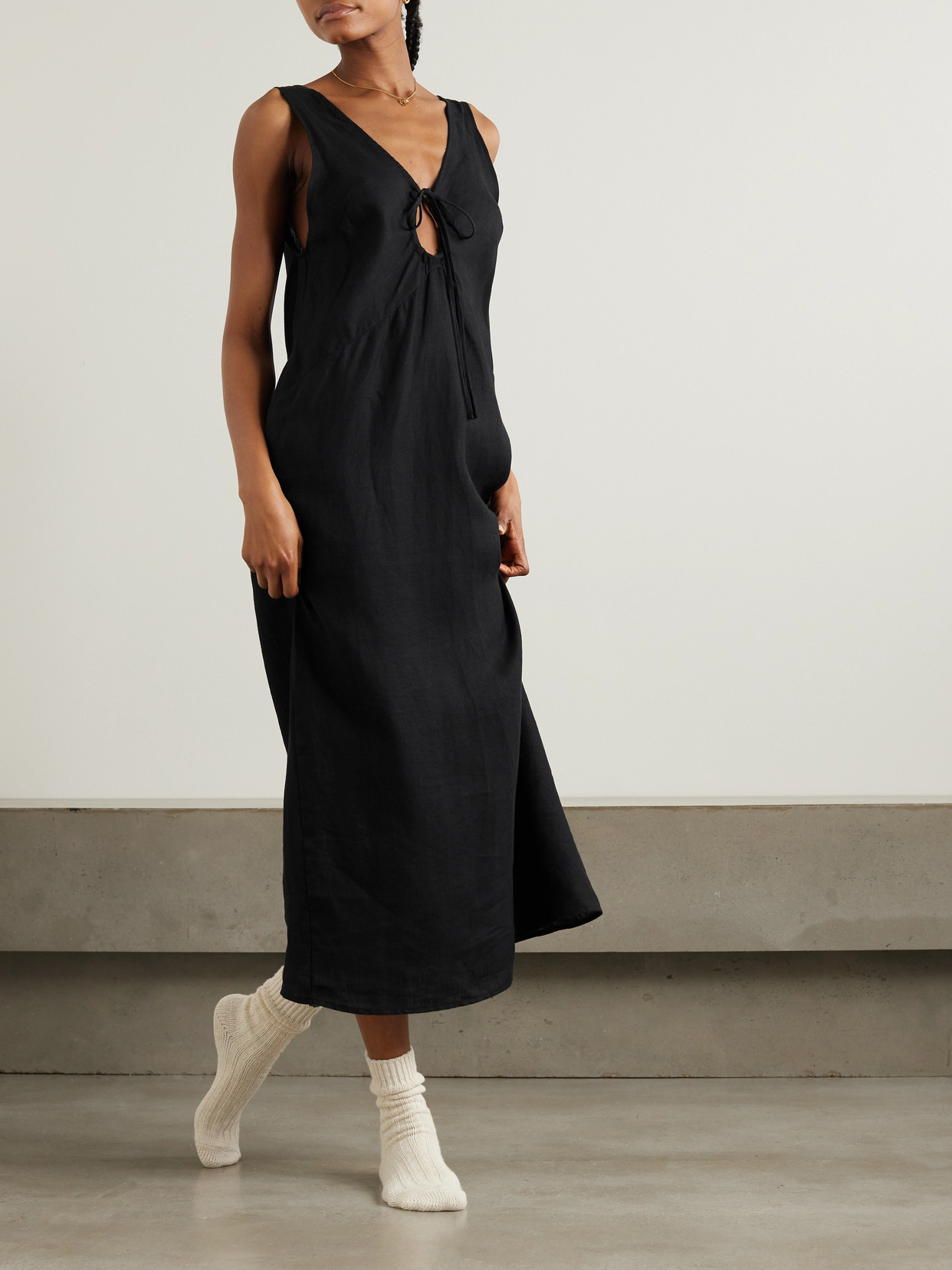 Deiji Studios Cutout Linen Maxi Dress In Black