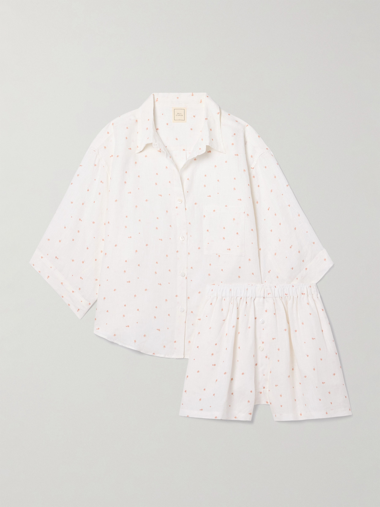 Deiji Studios The 03 Floral-print Washed-linen Shirt And Shorts Set In White