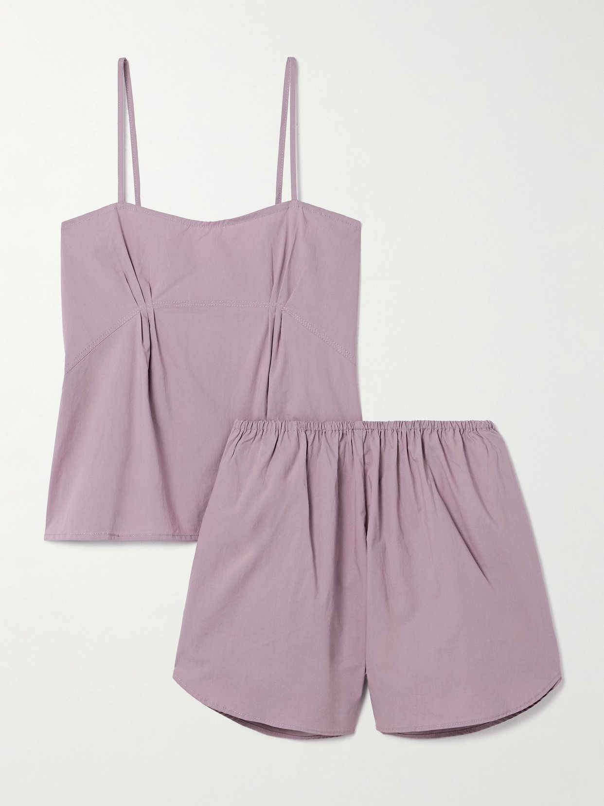 Deiji Studios Pintucked Organic Cotton-poplin Tank And Shorts Set In Purple