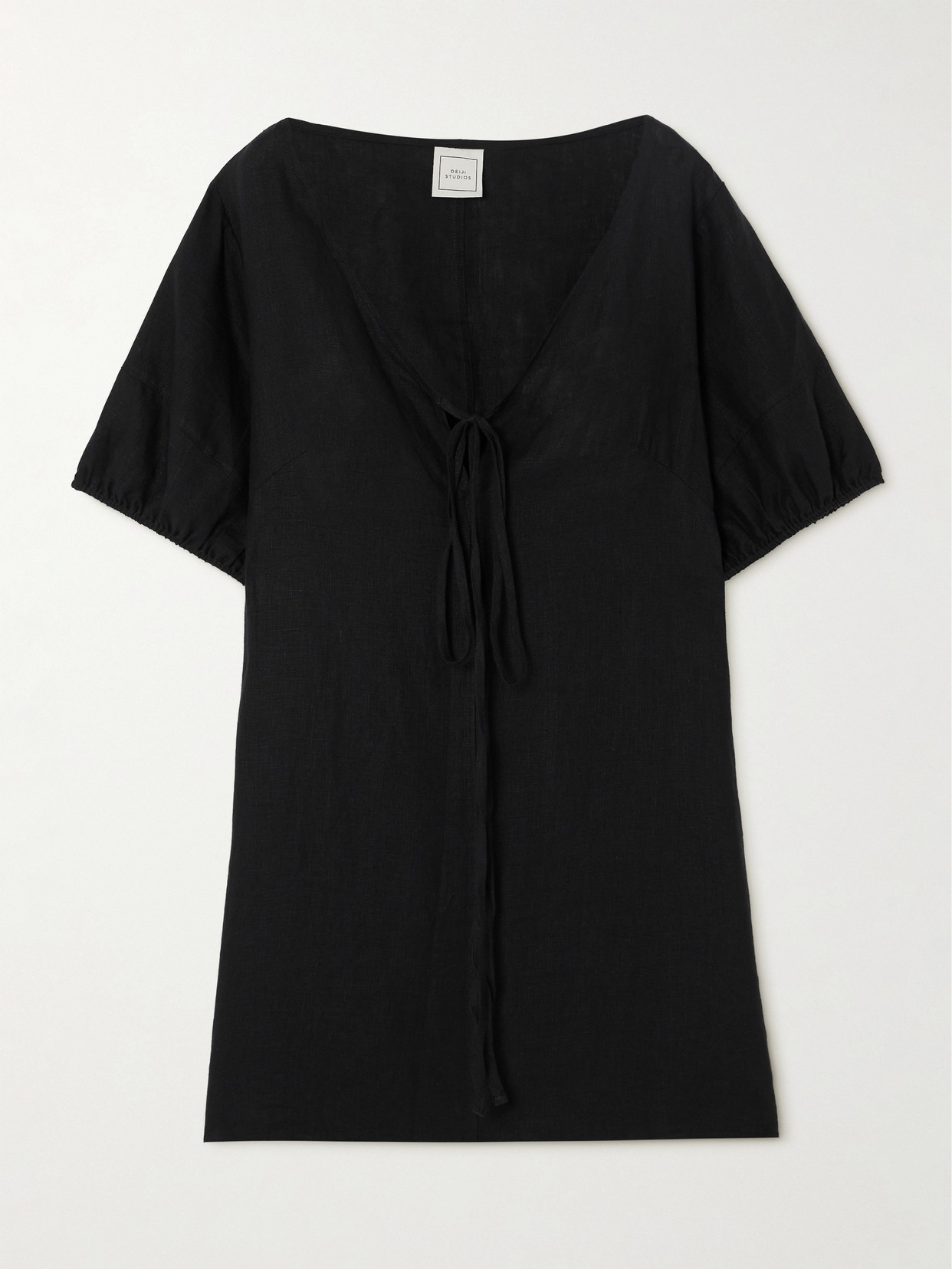 Deiji Studios Linen Mini Dress In Black