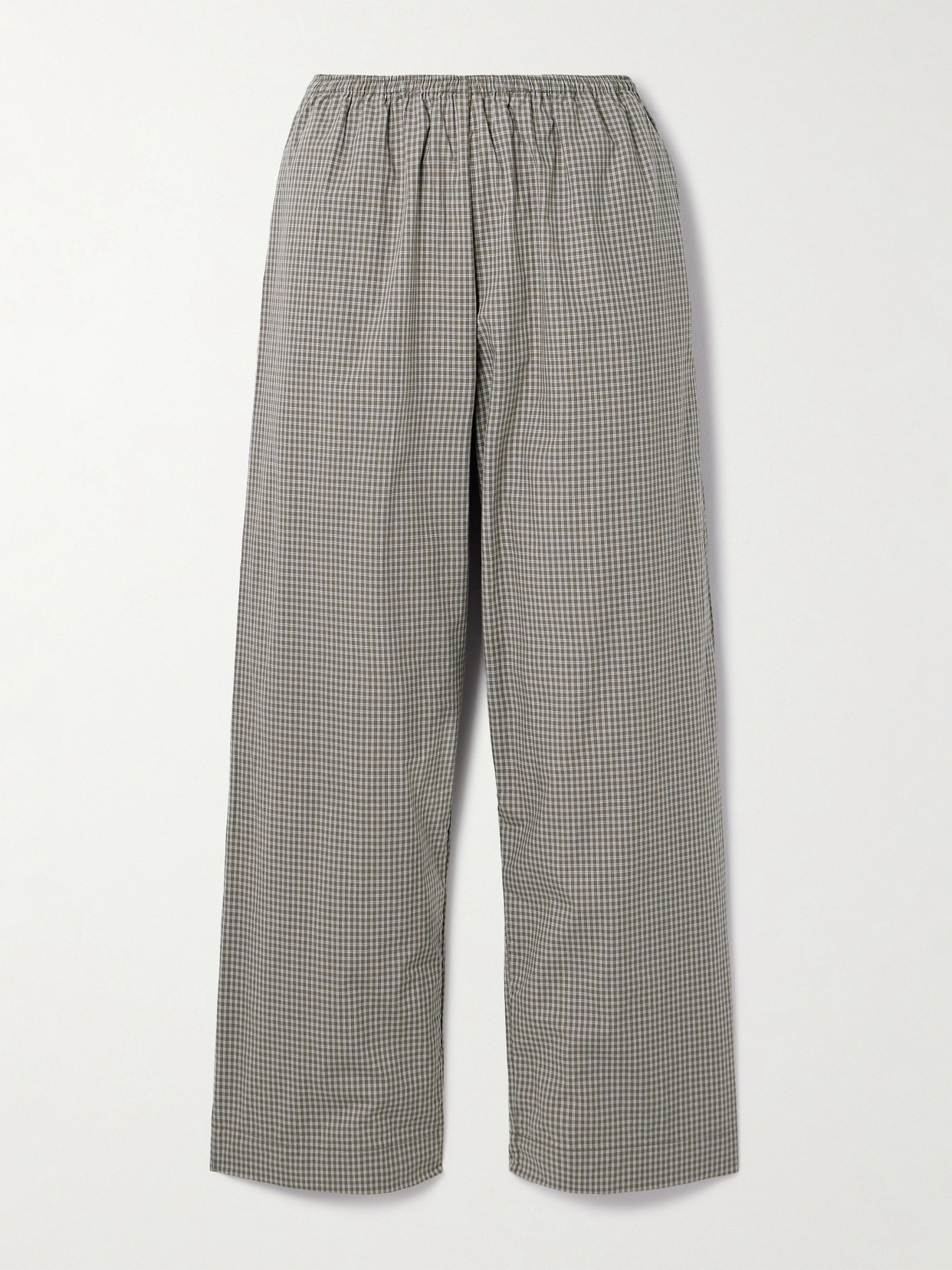 Deiji Studios Ease Checked Cropped Organic Cotton-poplin Pants In Green