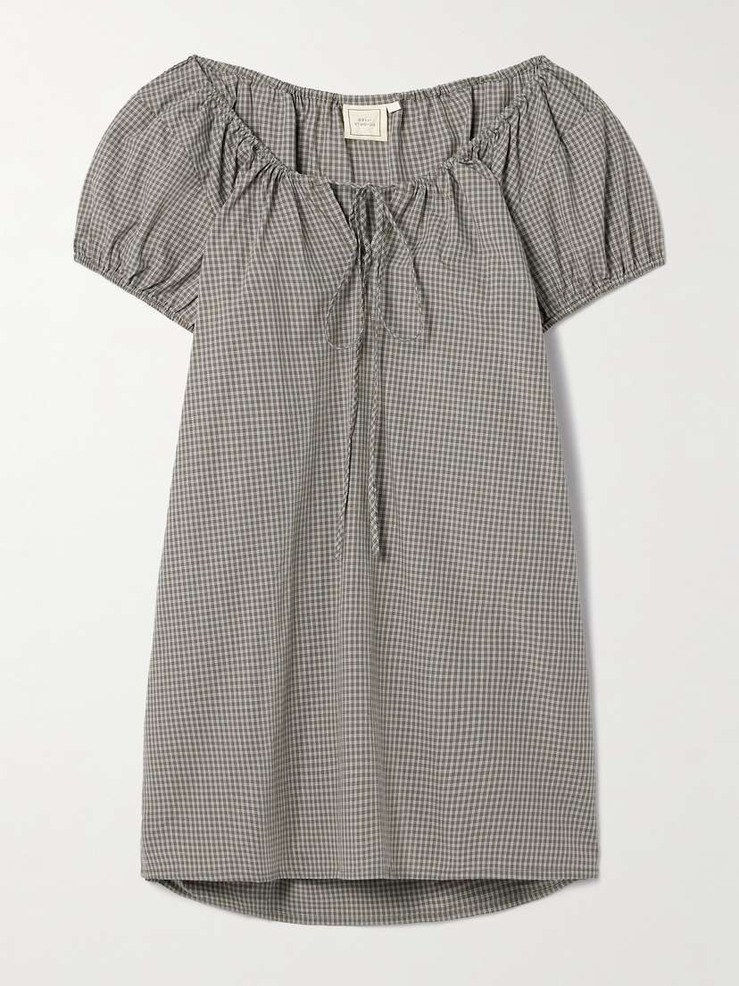 Deiji Studios Tie-detailed Gathered Checked Organic Cotton-poplin Mini Dress - x large