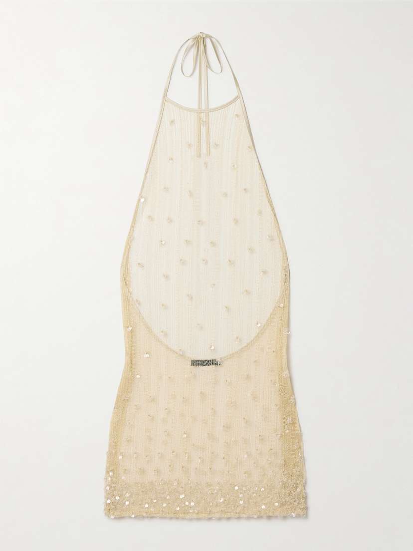 Kiki de Montparnasse Forget Me Not Silk-blend Satin-trimmed Embellished Metallic Tulle Chemise