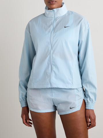 Nike Running Division paneled pinstriped crinkled-shell jacket
