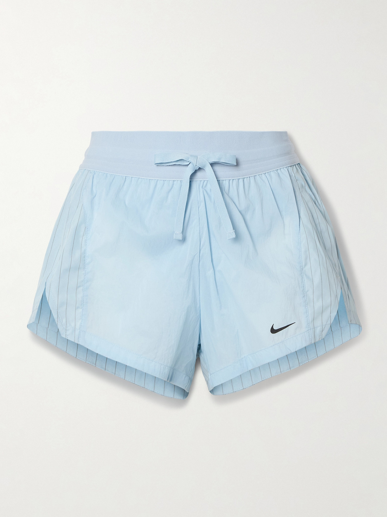 Nike Running Division Pinstriped Paneled Crinkled-shell Shorts In Blue