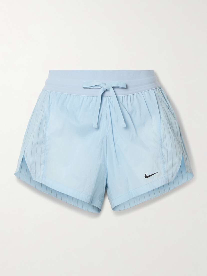Nike Running Division Pinstriped Paneled Crinkled-shell Shorts