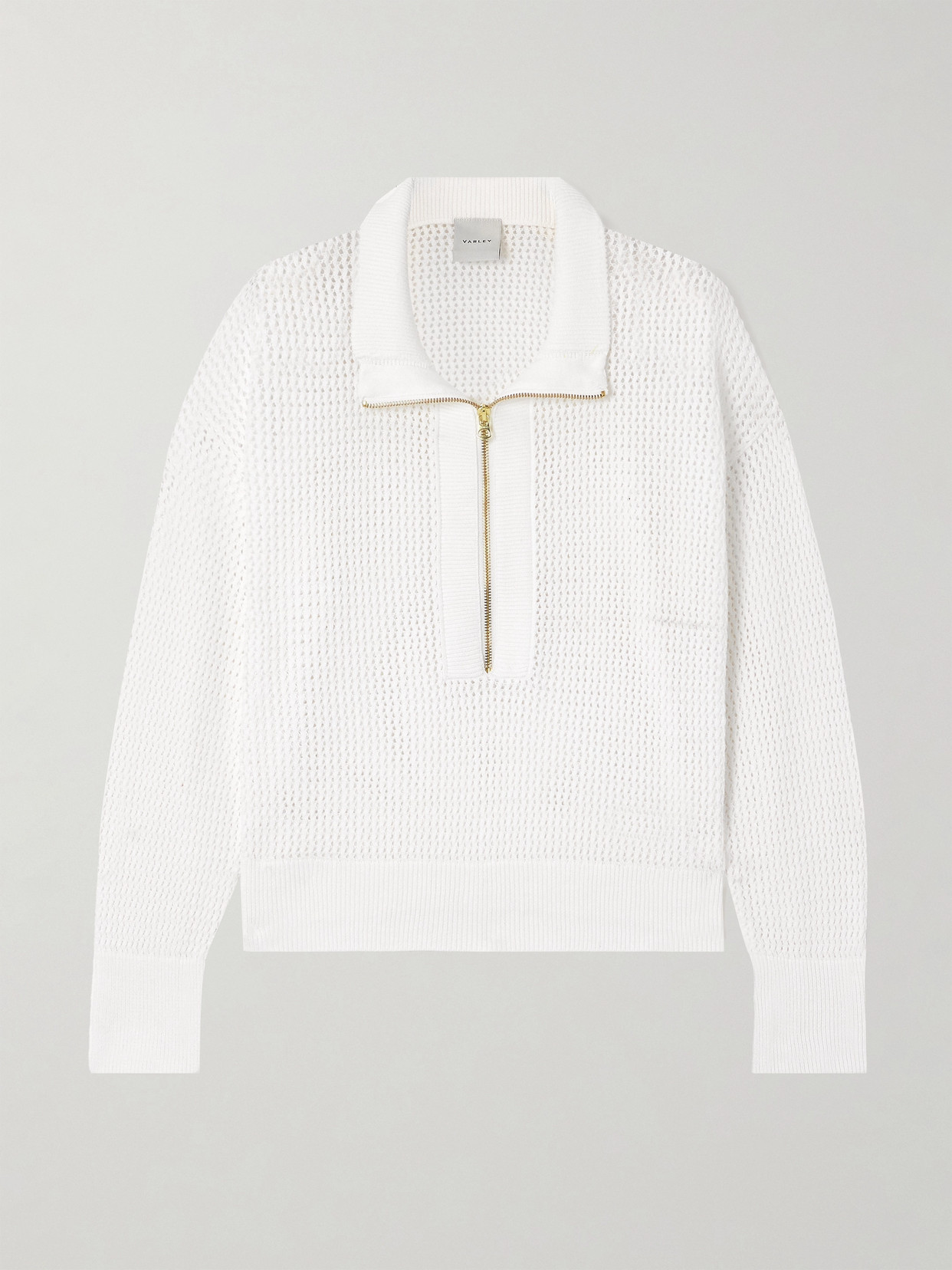 Shop Varley Aurora Open-knit Cotton Half-zip Sweater In White