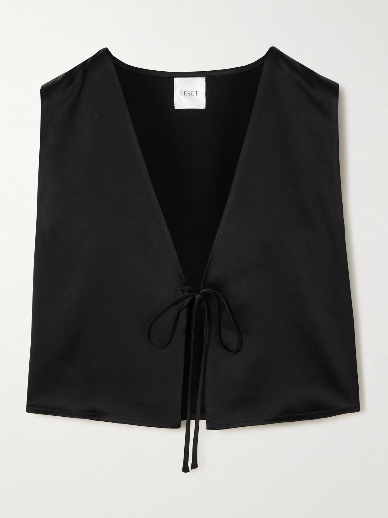 Leset Barb Tie-detailed Satin Top In Black