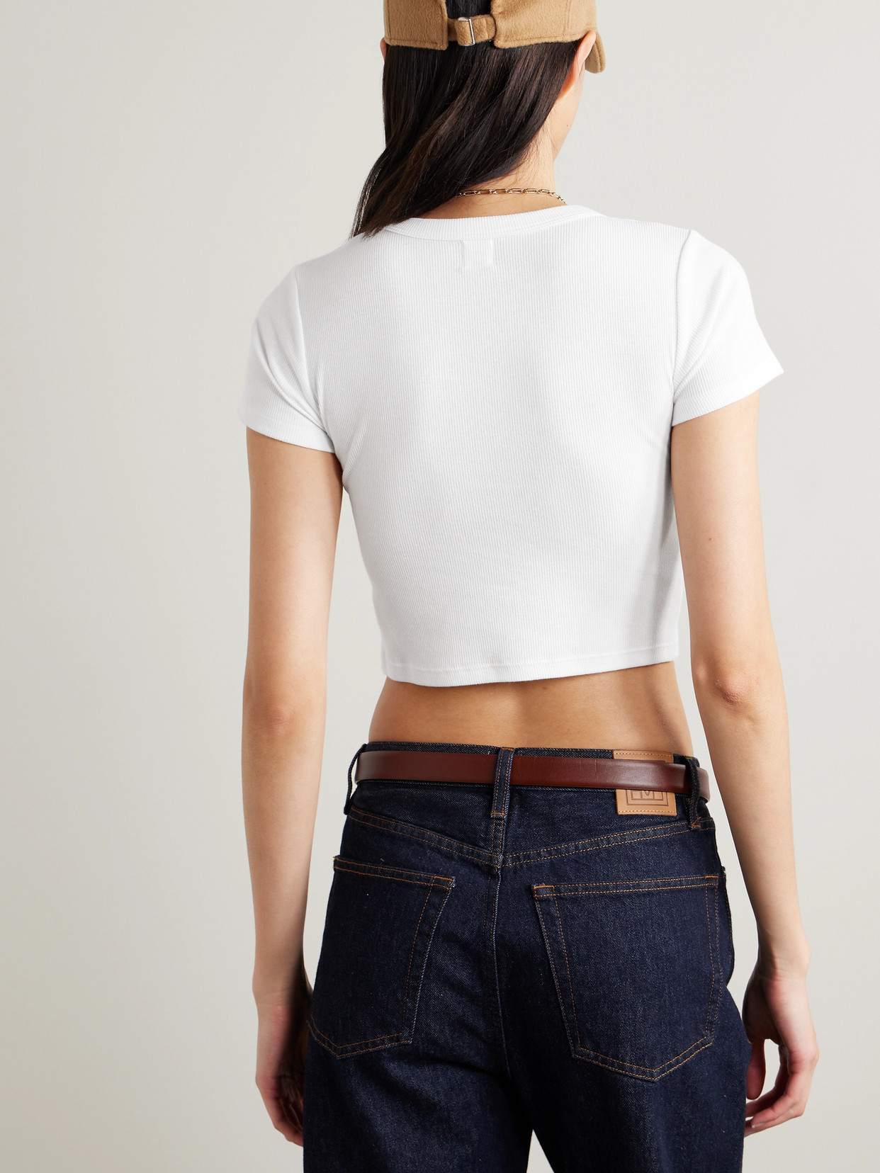 Shop Leset Kelly Cropped Ribbed Stretch-cotton Jersey T-shirt In White