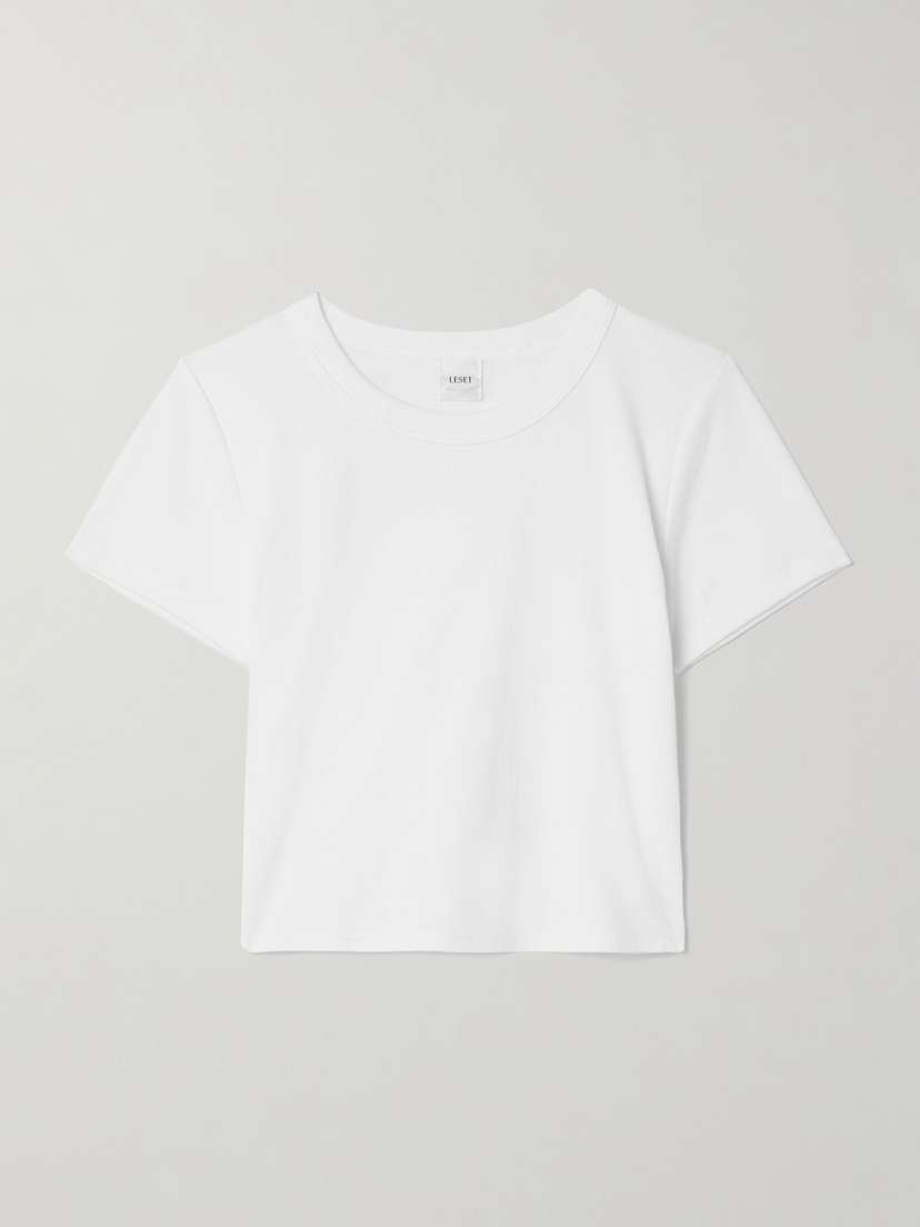 LESET Kelly Cropped Ribbed Stretch-cotton Jersey T-shirt