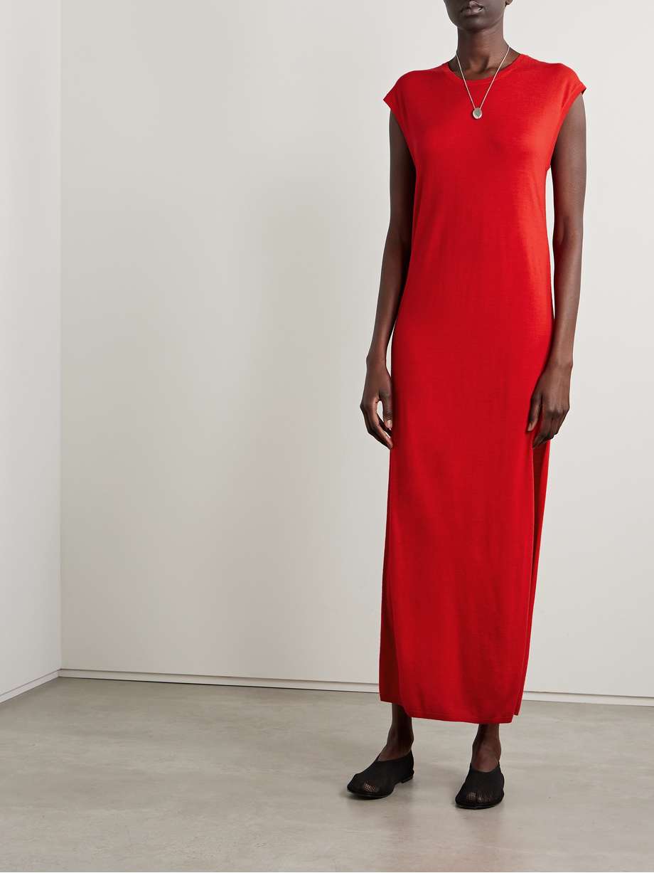 LESET red James wool maxi dress