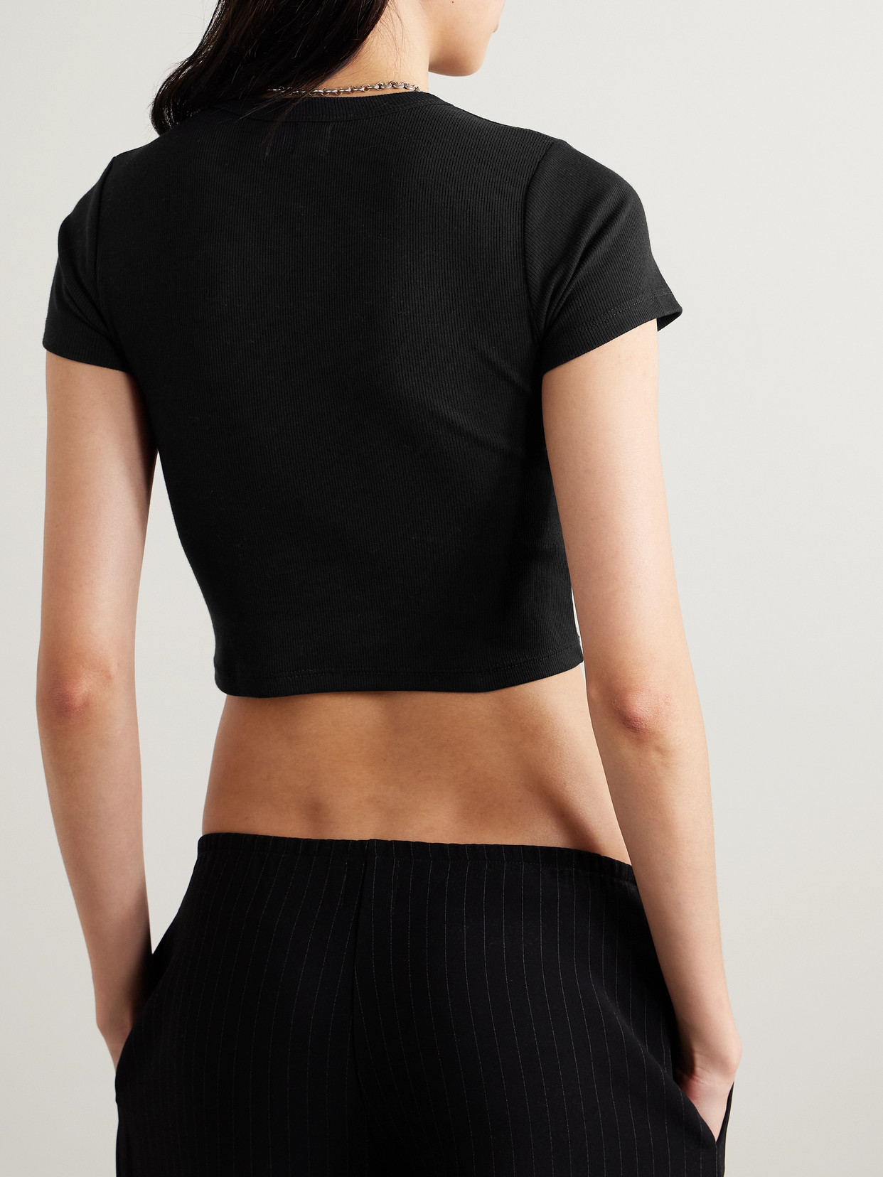 Kelly Cropped Ribbed Stretch-Cotton Jersey T-Shirt
