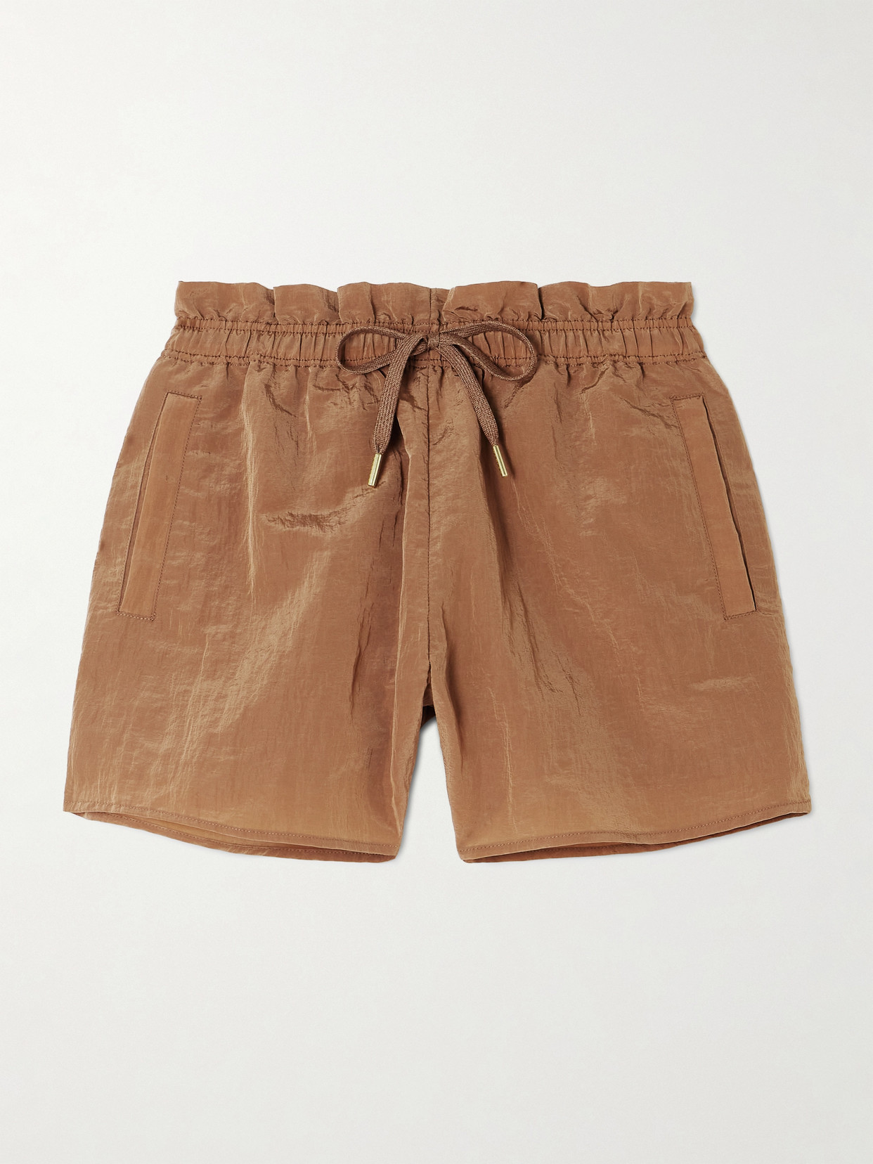 Shop Varley Tulair Crinkled-shell Shorts In Brown