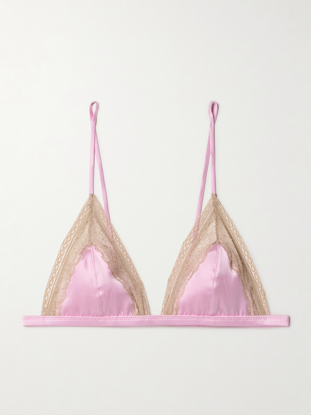 Kiki De Montparnasse Lace-trimmed Silk-blend Satin Soft-cup Triangle Bra In Pink