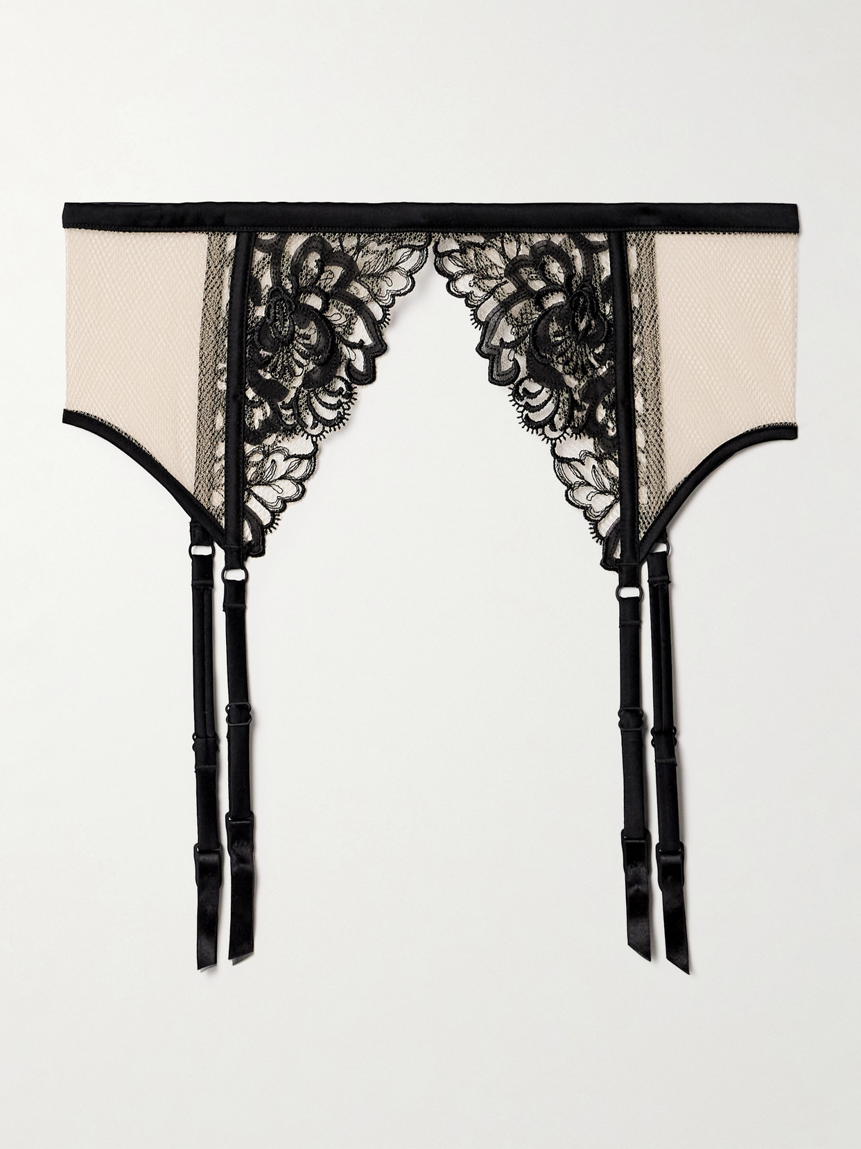 Kiki De Montparnasse Cezanne Silk-satin Trimmed Embroidered Tulle Suspender Belt In Multi