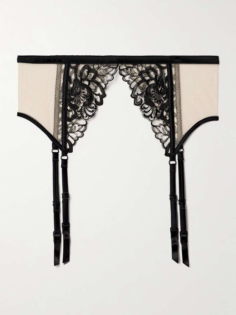 Kiki de Montparnasse Cezanne Silk-satin Trimmed Embroidered Tulle Suspender Belt