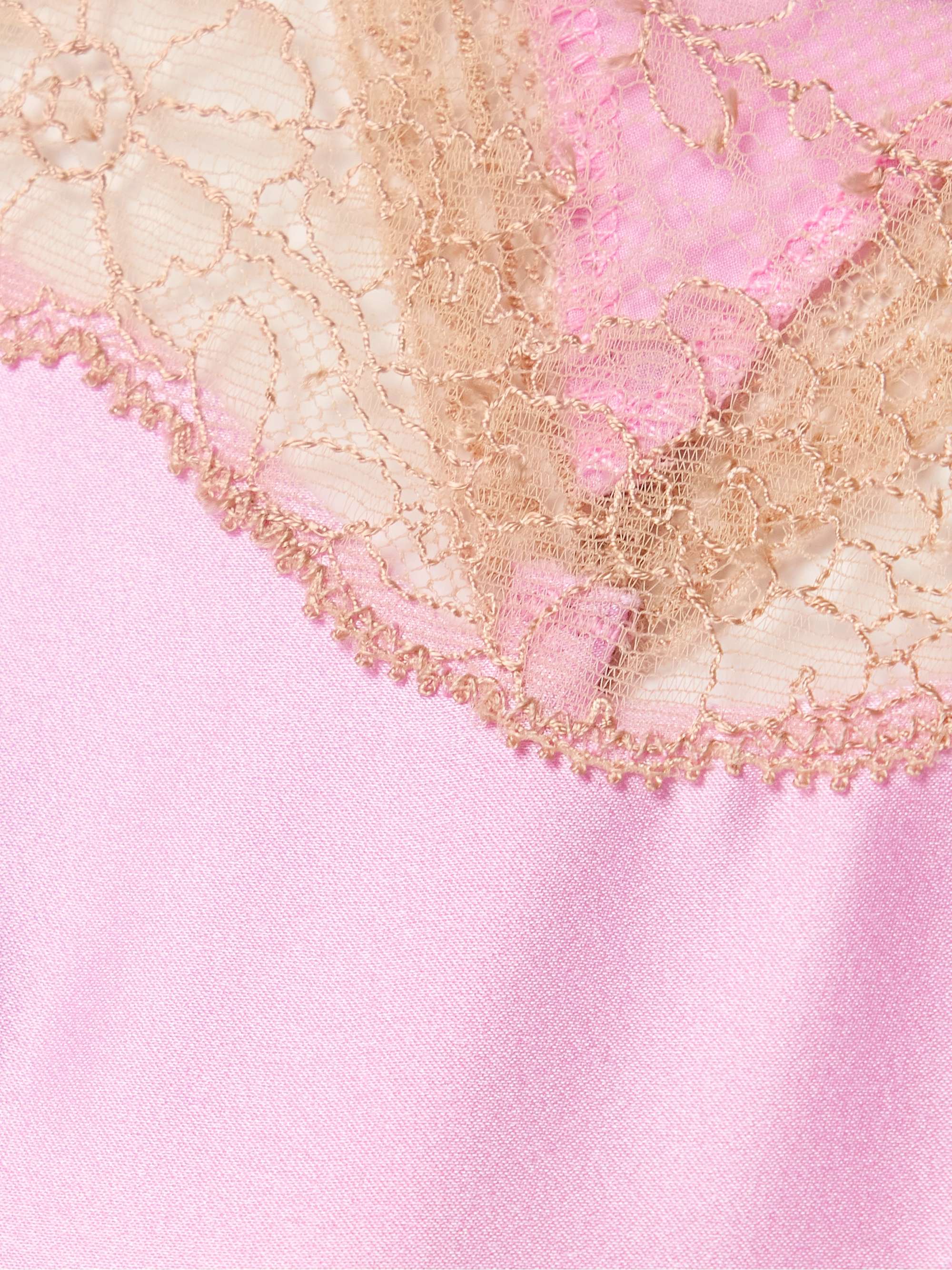 KIKI DE MONTPARNASSE Lace-trimmed silk-blend satin thong