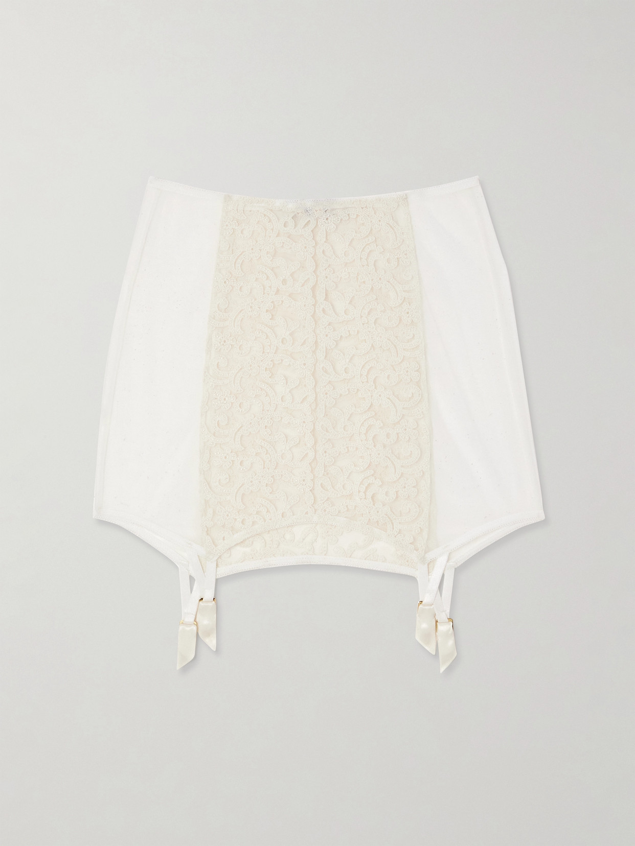 Kiki De Montparnasse Lola Silk-blend Satin-trimmed Embroidered Tulle Garter Skirt In Ivory