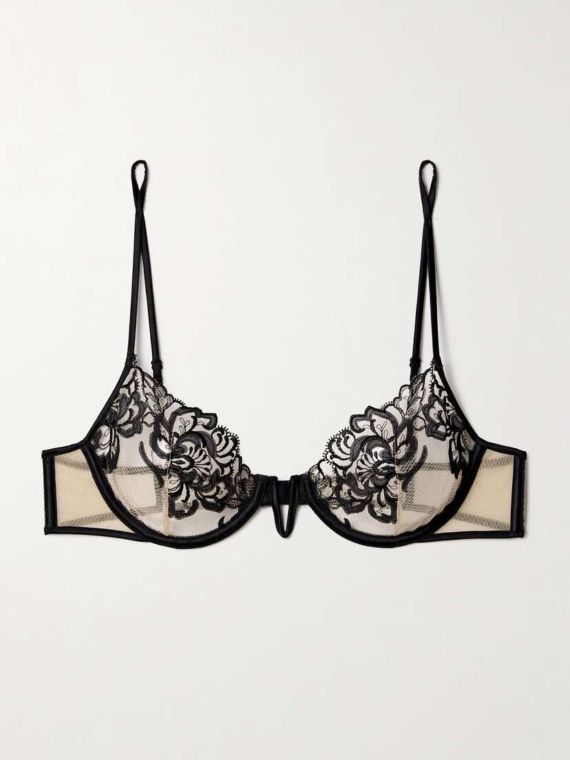 Kiki de Montparnasse Cezanne Silk-satin Trimmed Embroidered Tulle Underwired Soft-cup Bra