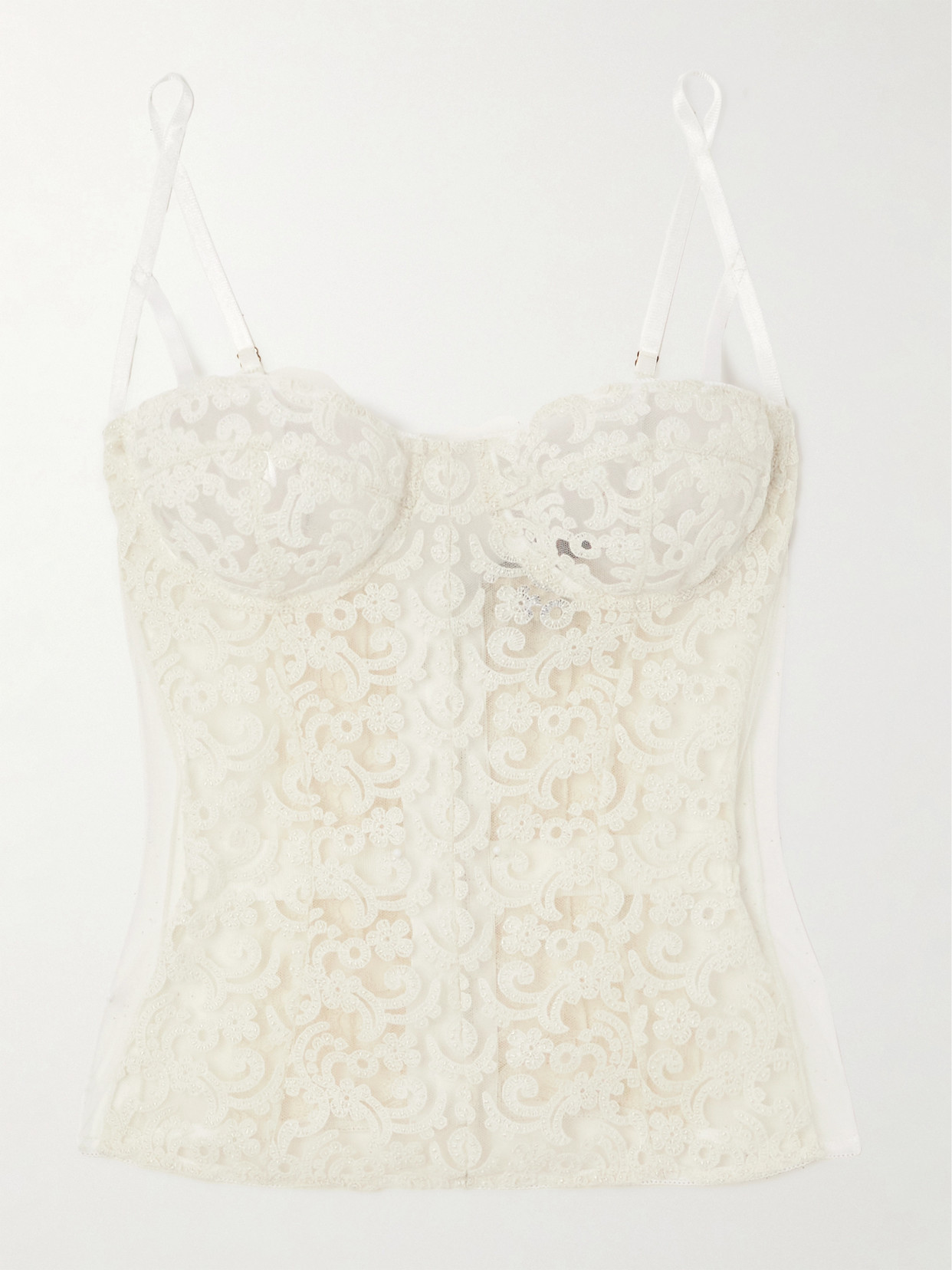 Shop Kiki De Montparnasse Lola Embroidered Tulle Underwired Bustier Top In Ivory