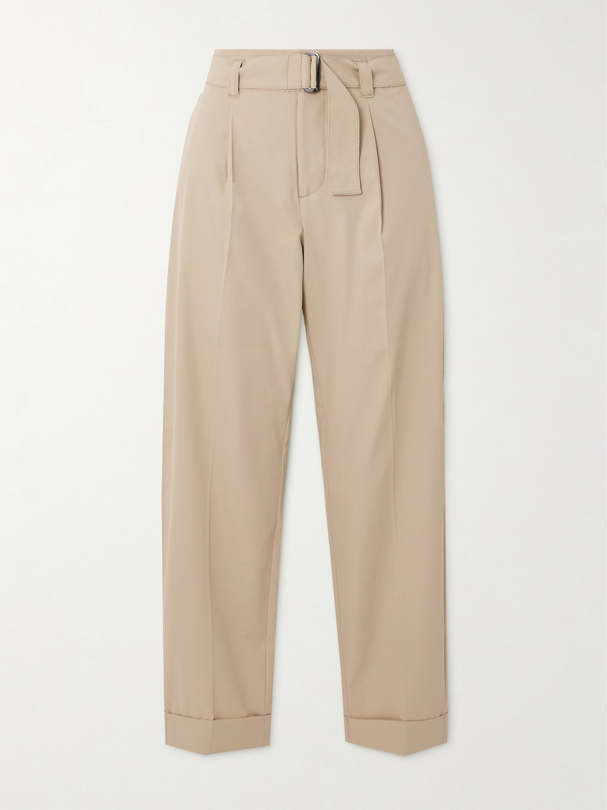 Bogner Belted Cropped Twill Straight-leg Trousers In Neutrals