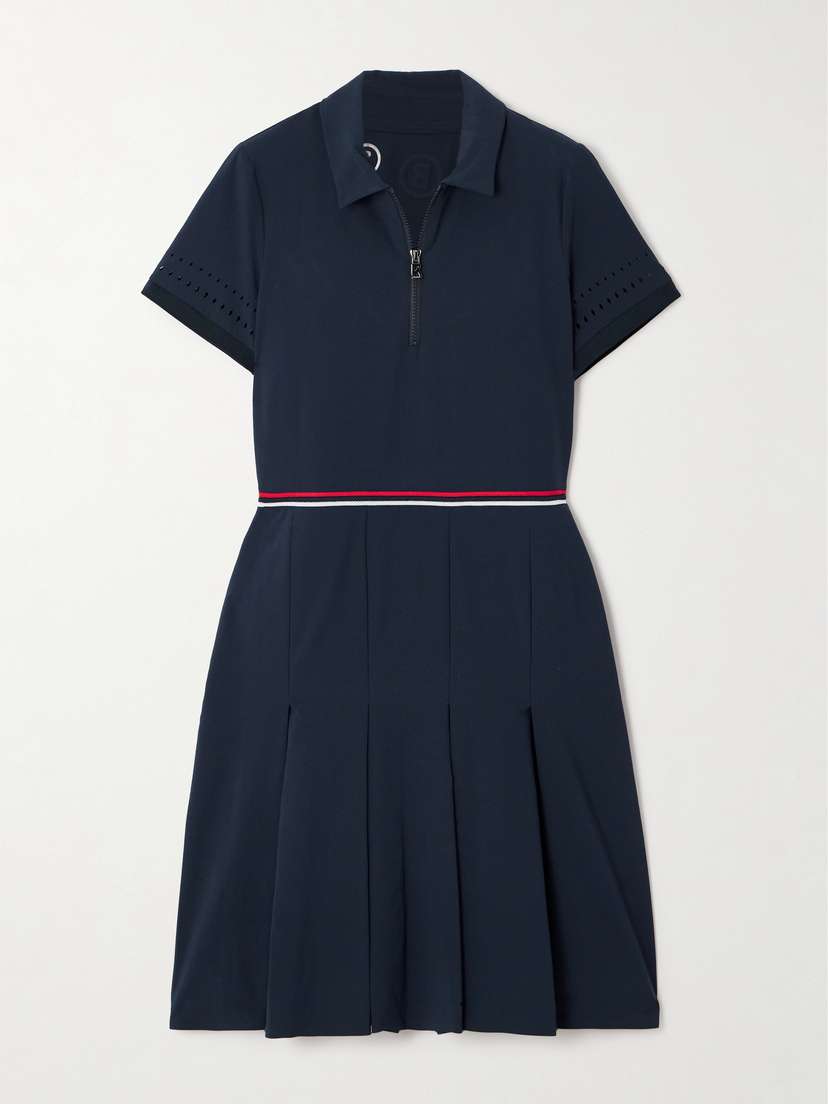 Bogner Pleated Laser-cut Striped Stretch-jersey Golf Dress