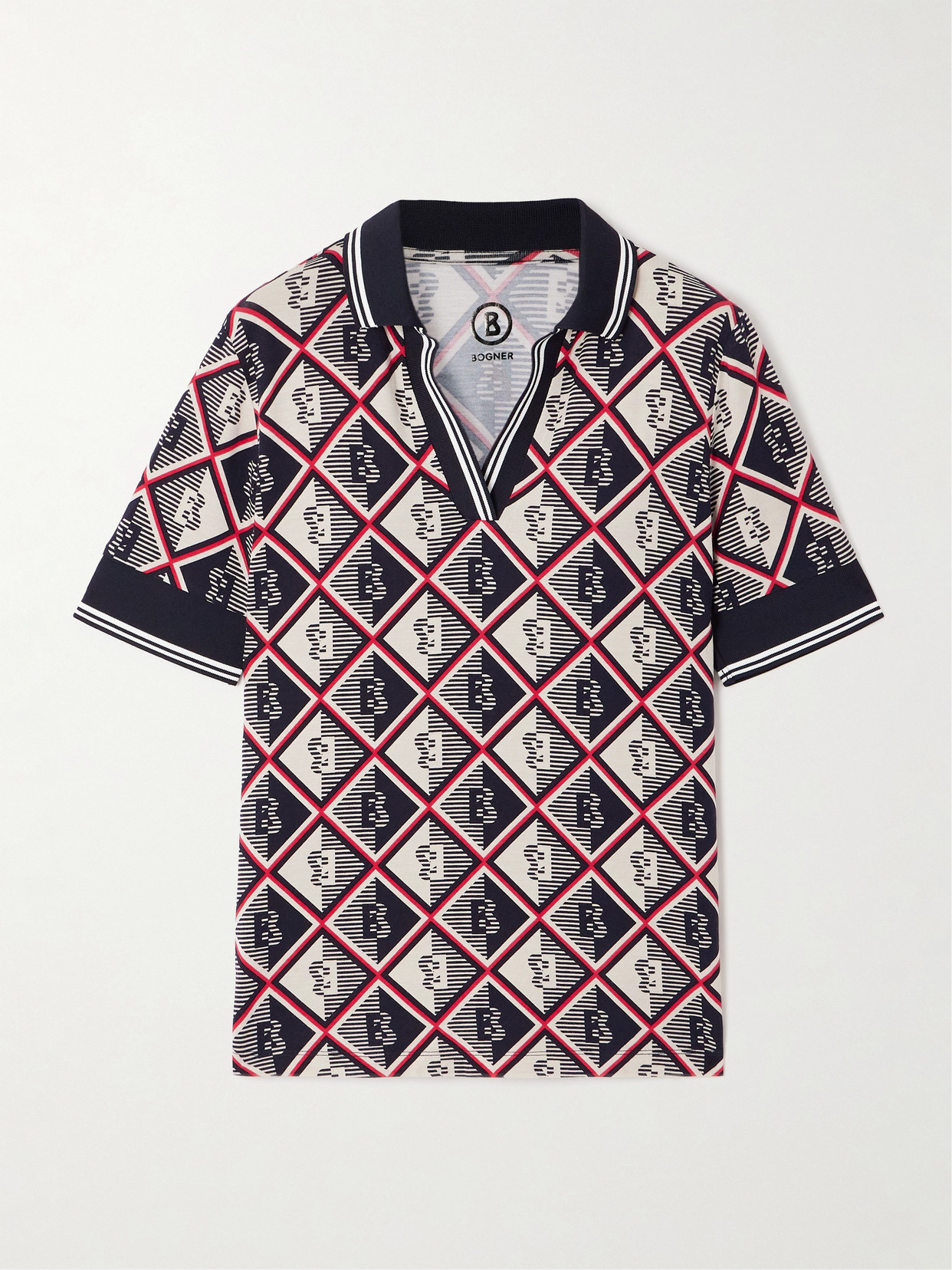 Bogner Printed Checked Stretch-jersey Polo Shirt In Black