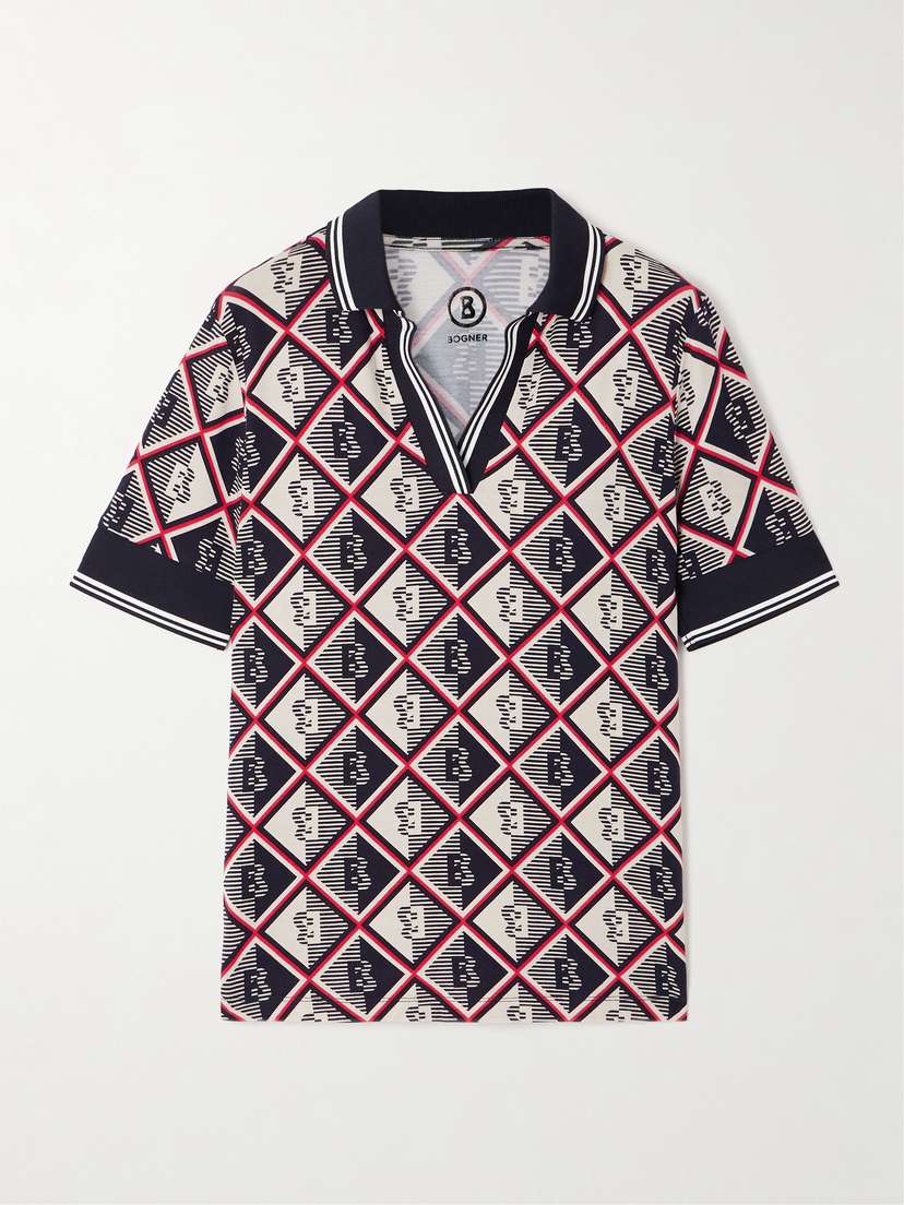 Bogner Printed Checked Stretch-jersey Polo Shirt