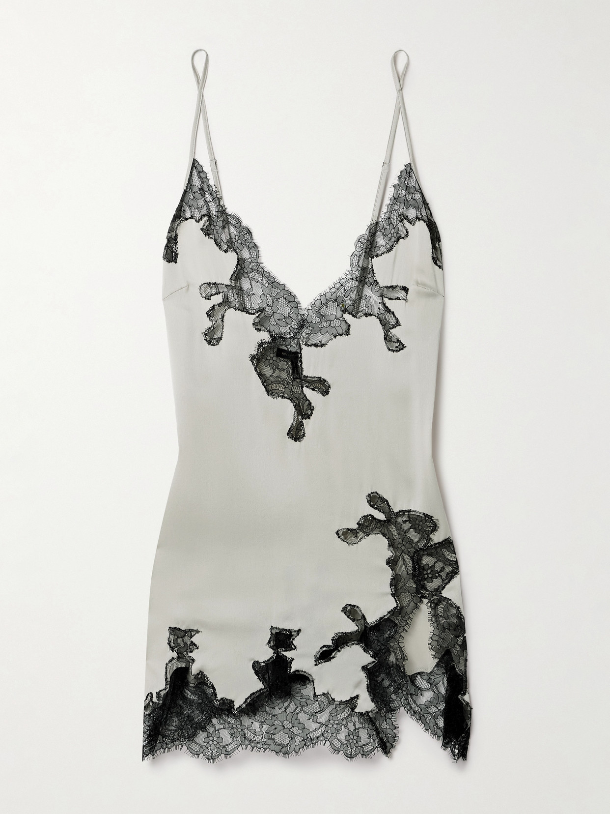 Kiki De Montparnasse Giselle Lace-trimmed Silk-charmeuse Chemise In Grey