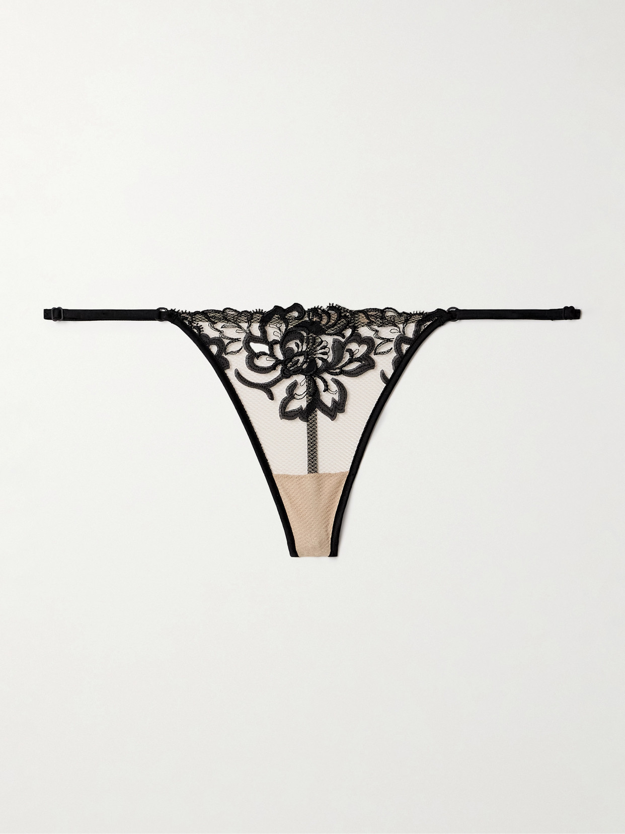 Kiki De Montparnasse Cezanne Silk-satin Trimmed Embroidered Tulle Thong In Multi