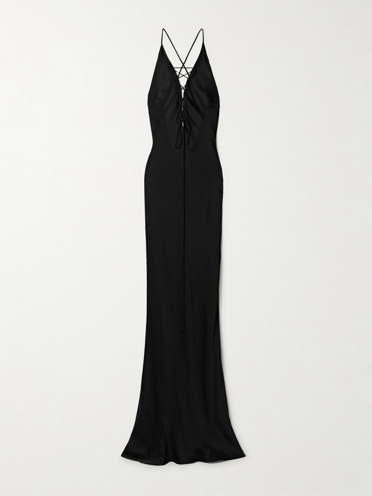 Kiki De Montparnasse Lace-up Silk-crepe Maxi Dress In Black