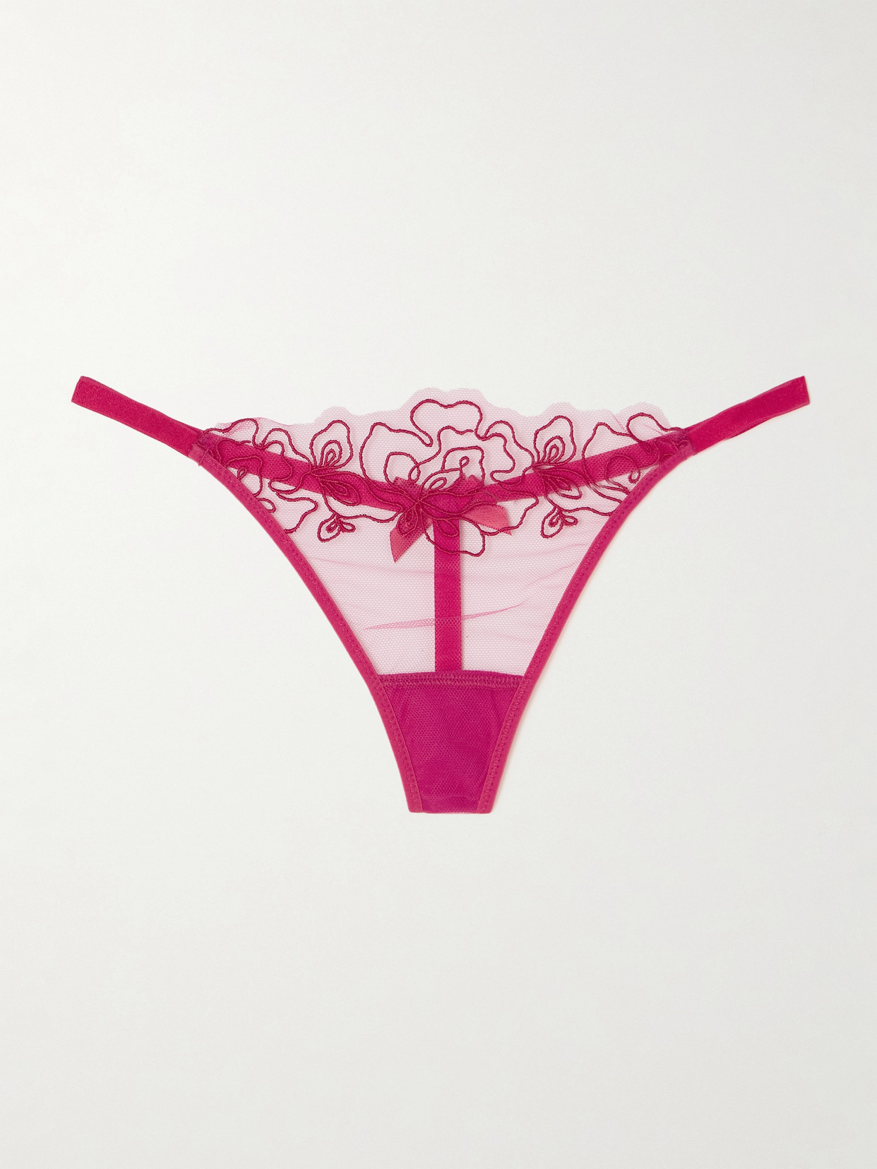 Agent Provocateur - Juni Embroidered Satin-trimmed Tulle Thong - 2