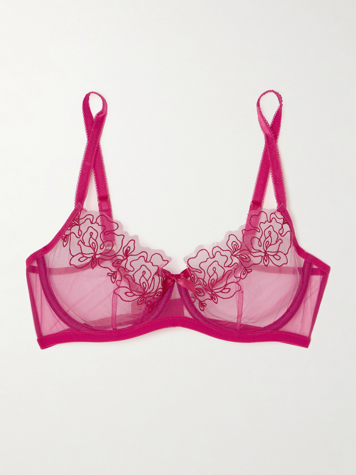 Agent Provocateur - Juni Embroidered Satin-trimmed Tulle Underwired Bra - 34DD